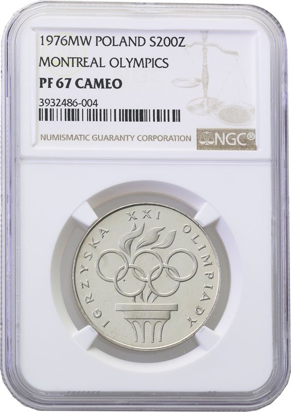 PRL. 200 złotych 1976 Igrzyska XXI Olimpiady stempel lustrzany NGC PF67 CAMEO (2 MAX)
